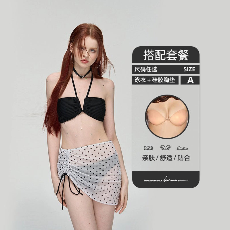 Anqinwind Swimsuit Women's Summer Three-piece Sexy Breasts Gather and Skinny Premium Sense Pure Desire Vacation Bikini