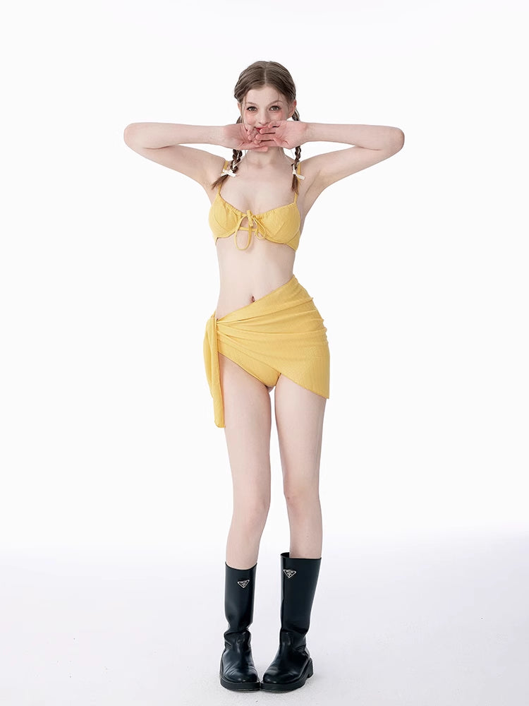 Mask Cat, Thai Swimsuit Women  New Internet Celebrities Sexy Small Breasts Gather Beach Vacation Yellow Bikini