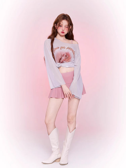 Mask Cat, Swimsuit Female Conservative Split Three-piece Set  New Meat Cover Long-sleeved Sunscreen Blouse Hot Spring Vacation