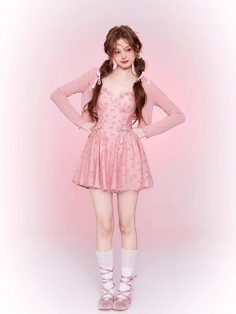 Mask Cat, Pink Bow Swimsuit Women's  New One-piece Conservative Skirt Style Meat Cover Student Hot Spring Vacation