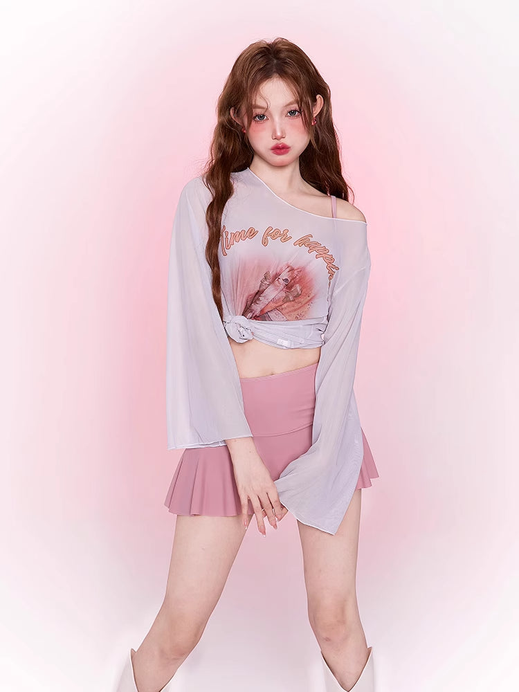 Mask Cat, Swimsuit Female Conservative Split Three-piece Set  New Meat Cover Long-sleeved Sunscreen Blouse Hot Spring Vacation