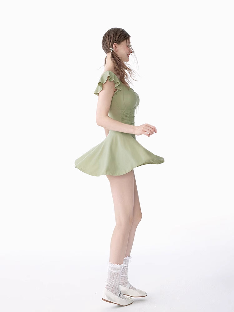 Mask Cat, Swimsuit Women's  New One-piece Conservative Skirt Avocado Green Student High-end Hot Spring Swimsuit