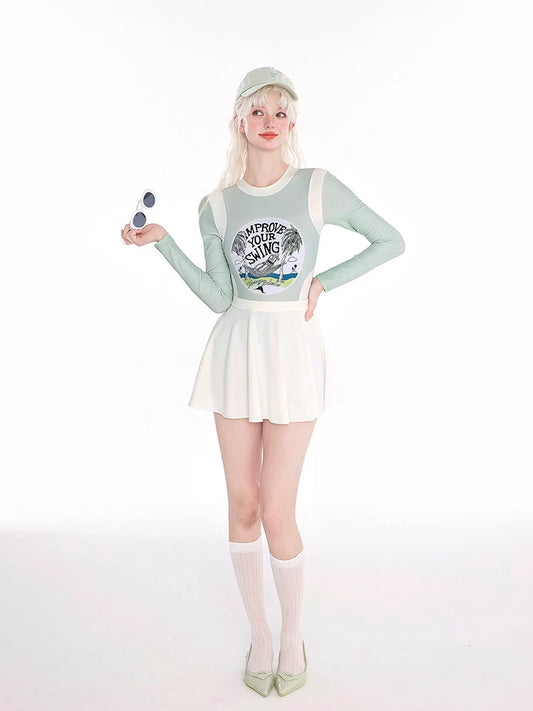 Mask Cat, Hot Spring Swimsuit for Women  New Dopamine Girl One-piece Conservative Long-sleeved Sunscreen Surf Suit
