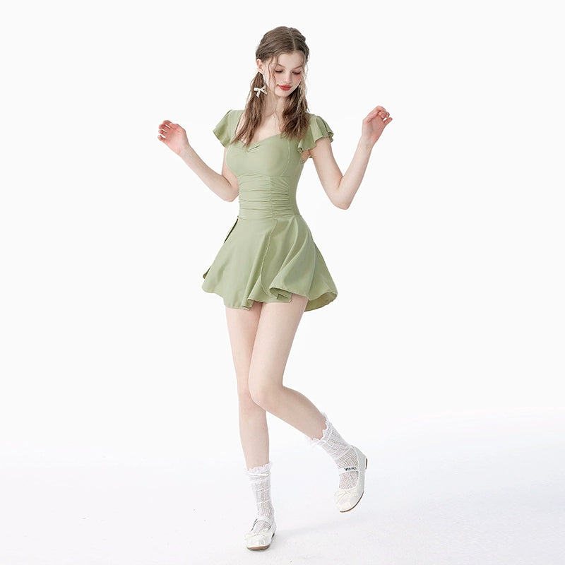 Mask Cat, Swimsuit Women's  New One-piece Conservative Skirt Avocado Green Student High-end Hot Spring Swimsuit
